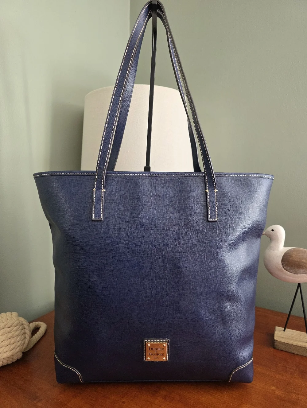 Dooney & Bourke Large Navy Blue Leather Shopper Tote Bag